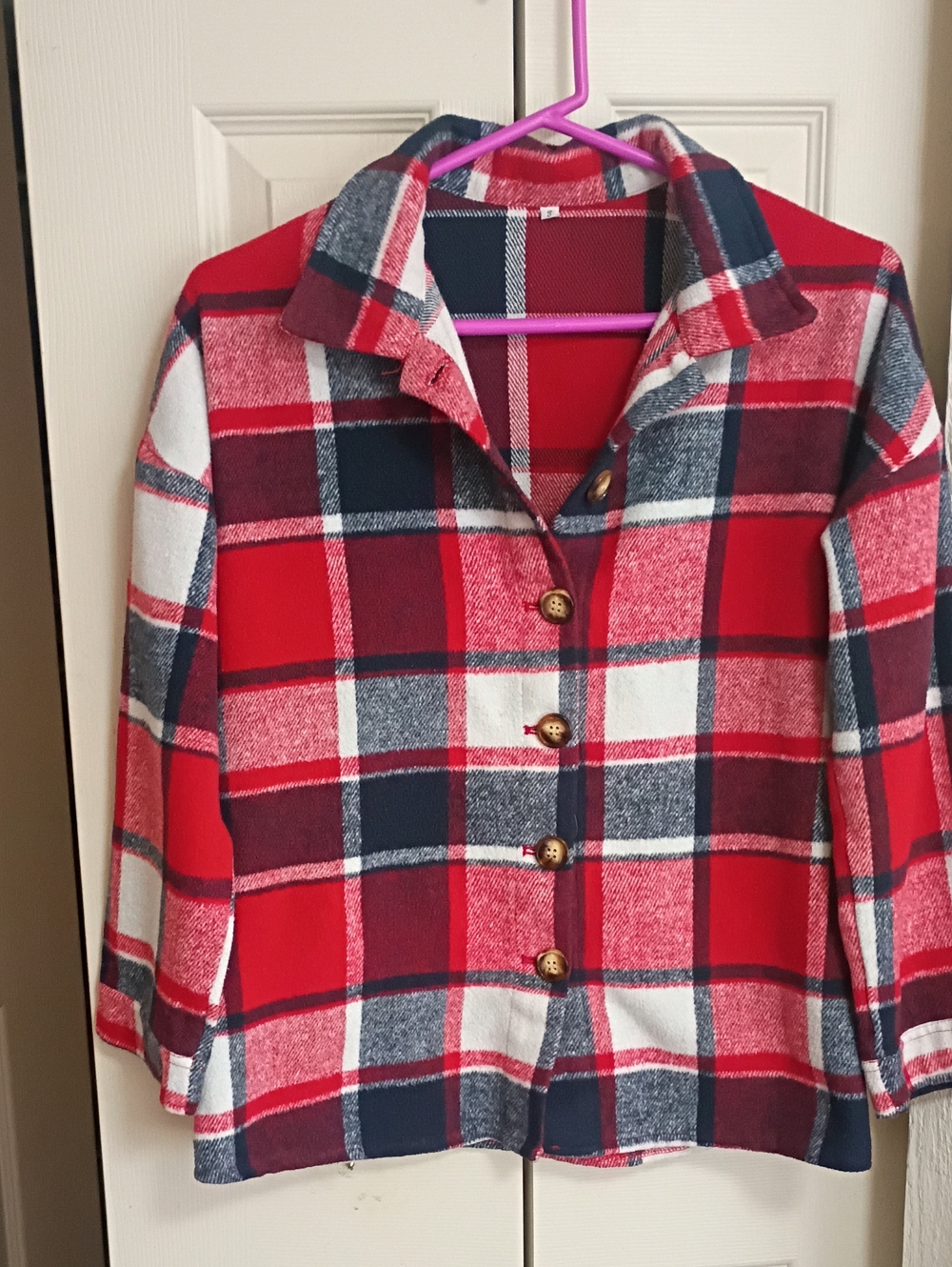 Red Plaid Button-Front Shirt Jacket